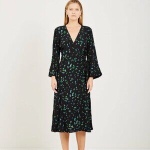 GANNI NWT Floral Print Crepe Midi Wrap Dress, Size EU 38/US 6